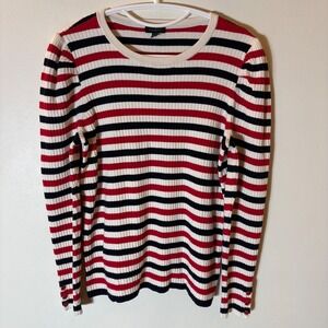 Talbots Striped Ribbed Puff Sleeve Sweater Size Medium